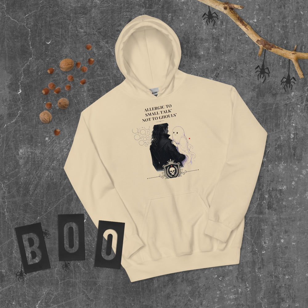 Allergic to Small Talk Not to Ghouls Hoodie mockup — Cream