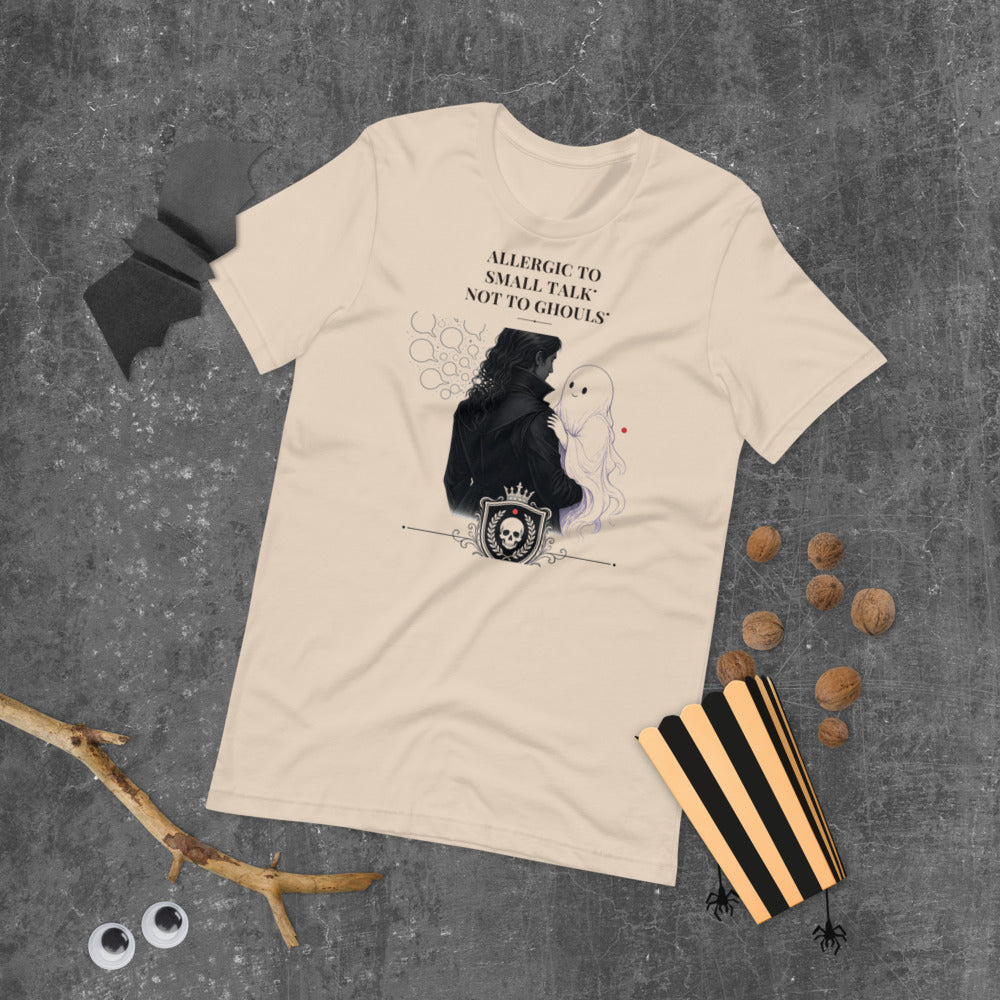 Allergic to Small Talk Not to Ghouls Tee mockup — Cream