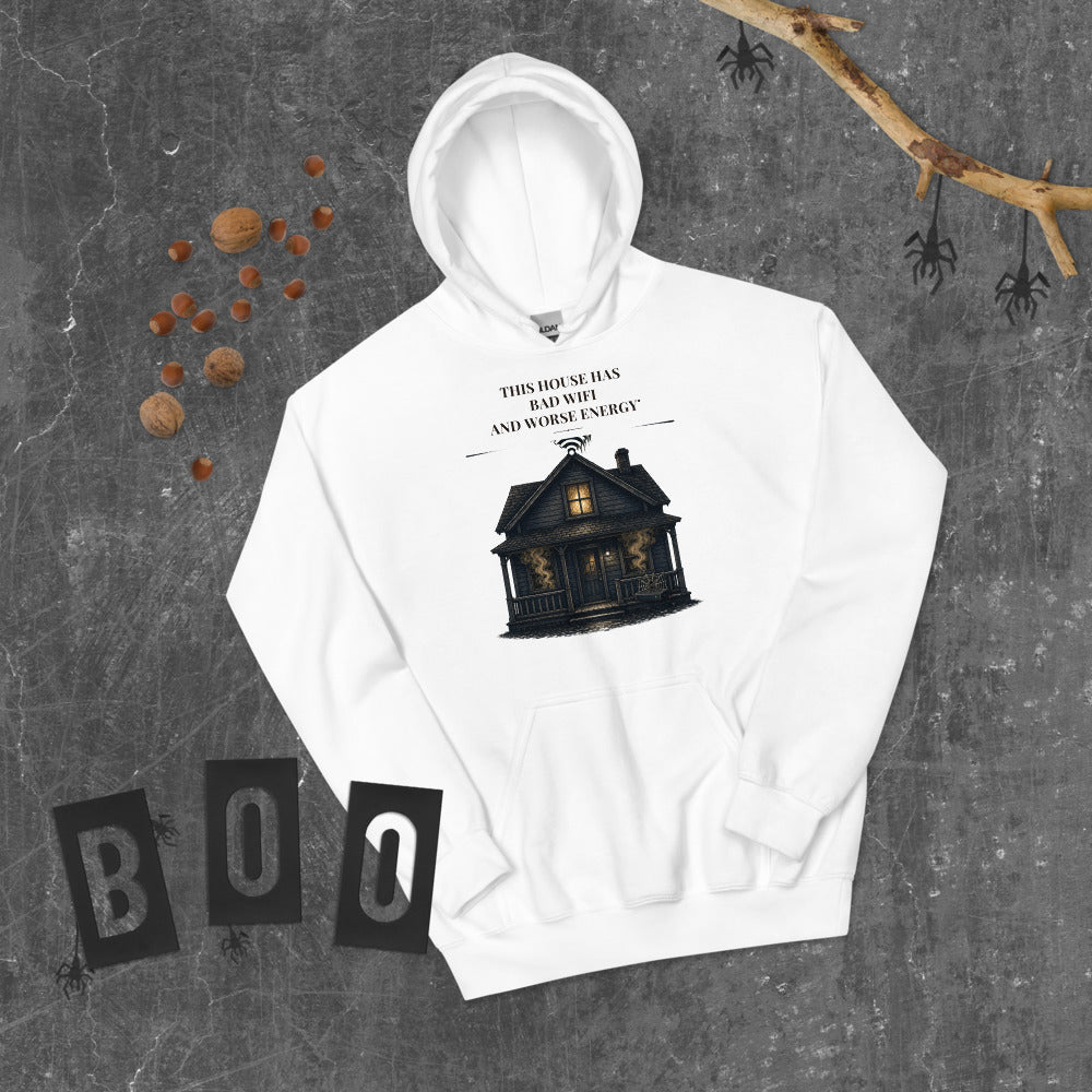 Bad Wifi Worse Energy Hoodie mockup — White