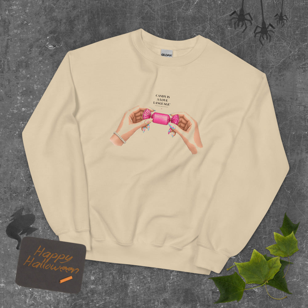 Candy Is a Love Language Sweatshirt mockup — Soft Cream