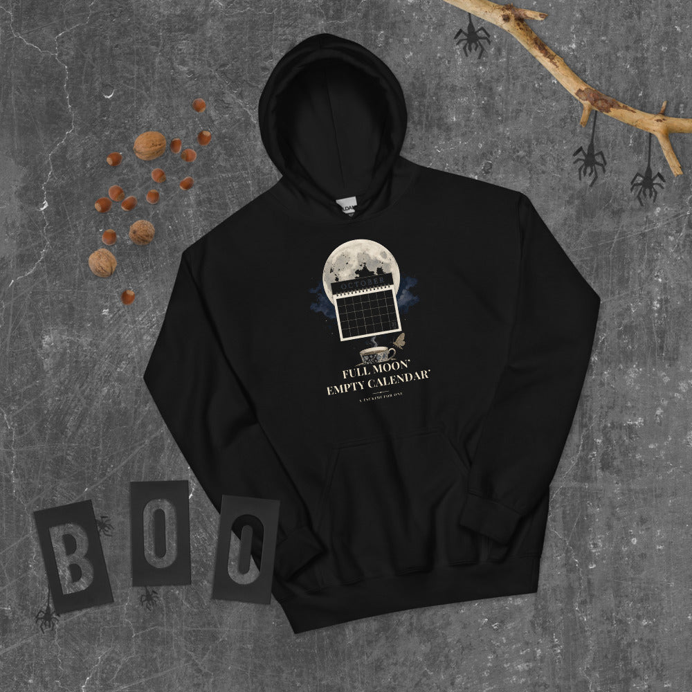 Full Moon Empty Calendar Hoodie mockup — Black