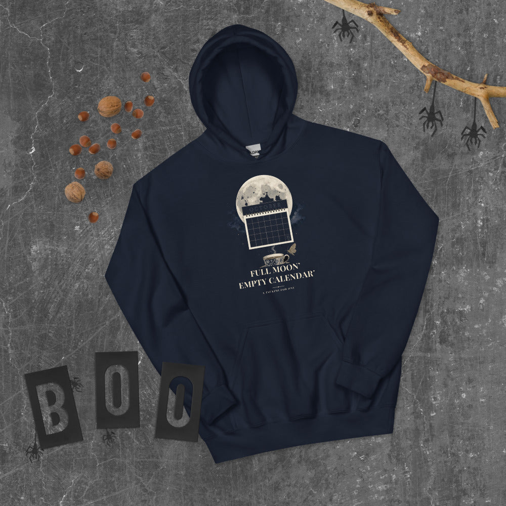 Full Moon Empty Calendar Hoodie mockup — Navy
