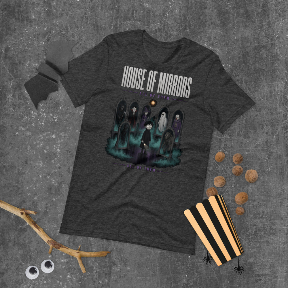 House of Mirrors Tee mockup — Charcoal