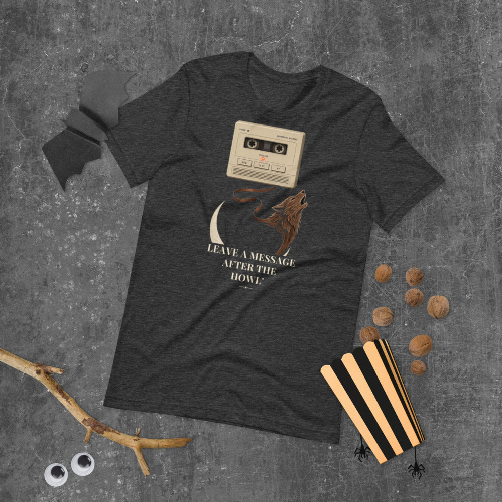 Leave a Message After the Howl Tee mockup — Charcoal