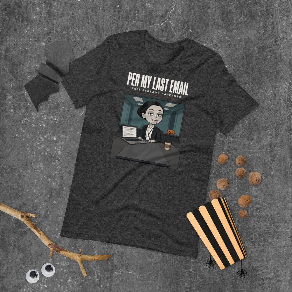 Per My Last Email Tee mockup — Charcoal
