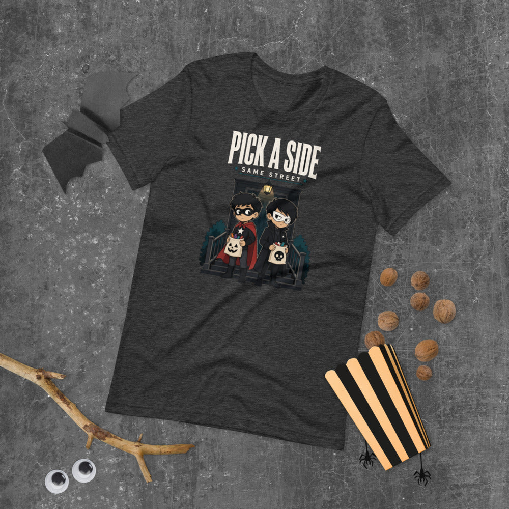 Pick a Side Same Street Tee mockup — Charcoal
