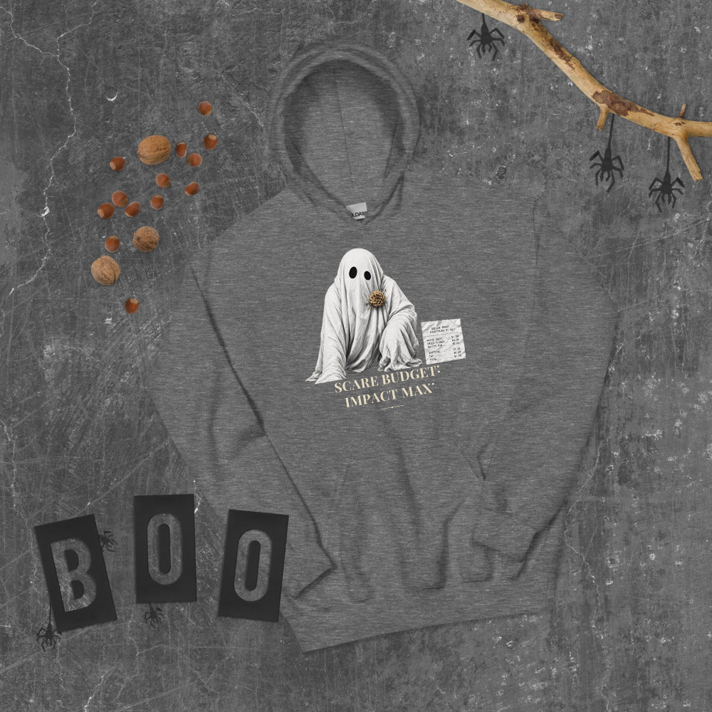 Scare Budget Impact Max Hoodie mockup — Charcoal