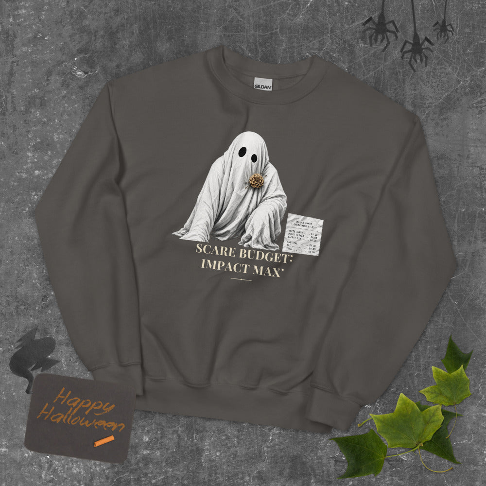 Scare Budget Impact Max Sweatshirt mockup — Charcoal