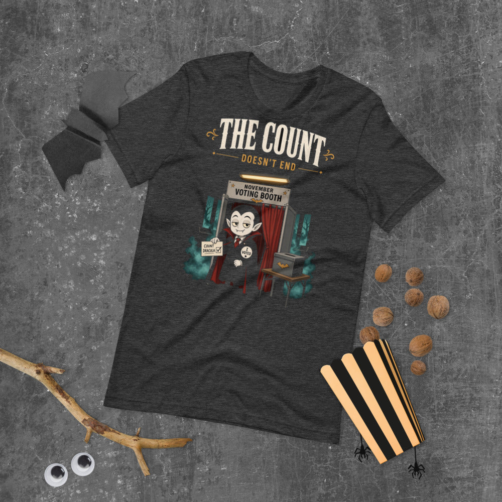 The Count Doesn't End Tee mockup — Charcoal