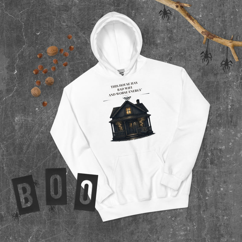 Bad Wifi Worse Energy Hoodie mockup — White