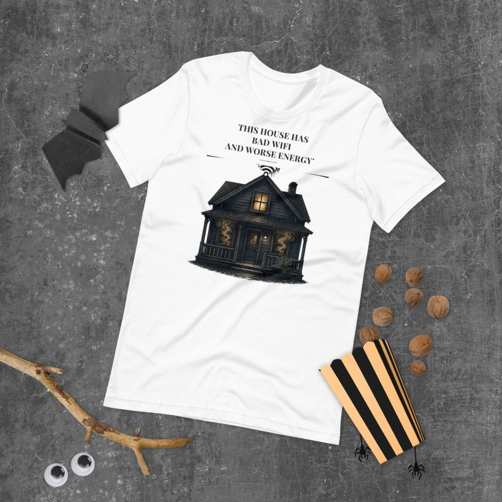 Bad Wifi Worse Energy Tee mockup — White