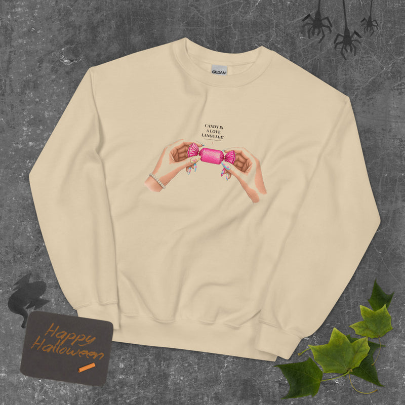 Candy Is a Love Language Sweatshirt mockup — Soft Cream