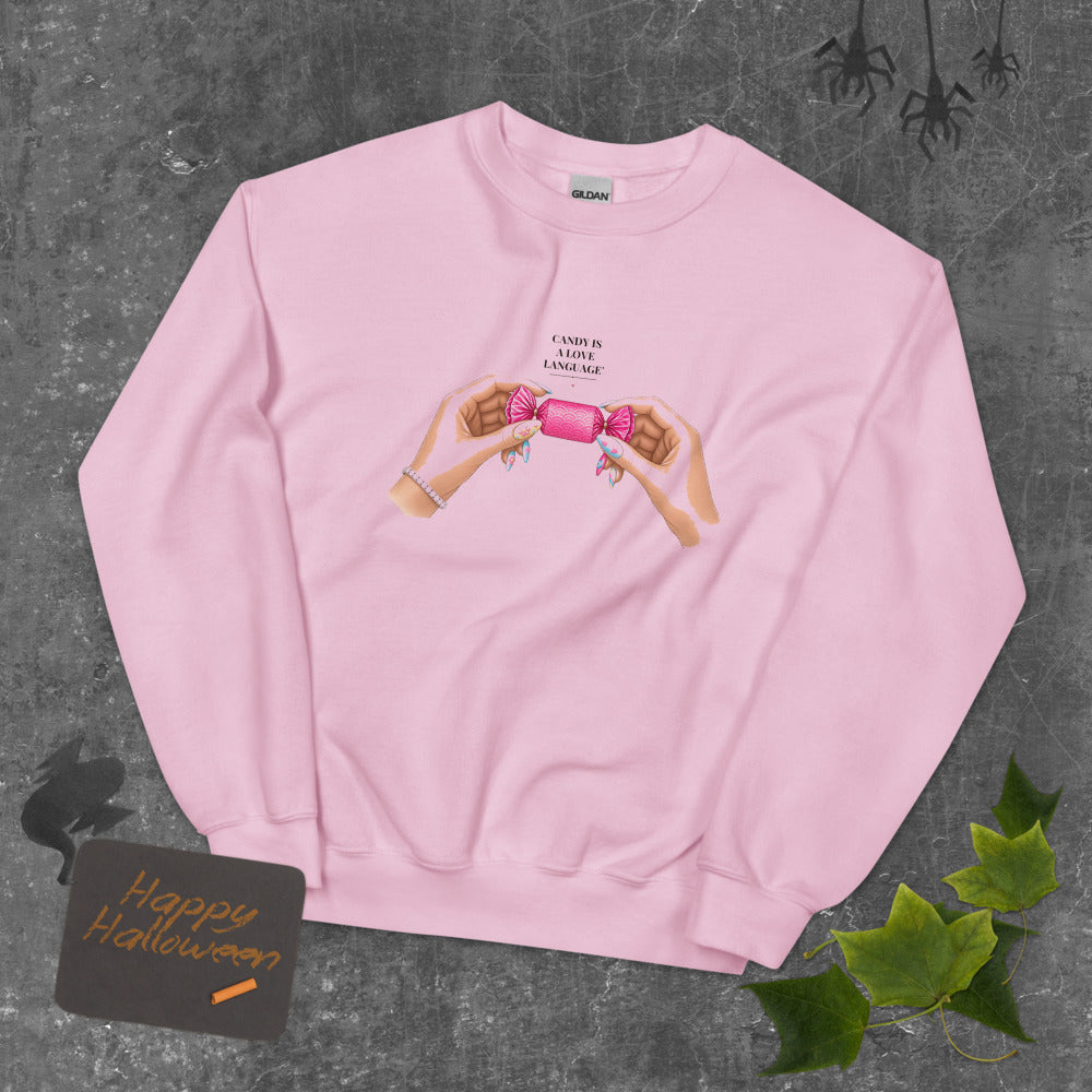 Candy Is a Love Language Sweatshirt mockup — Soft Pink
