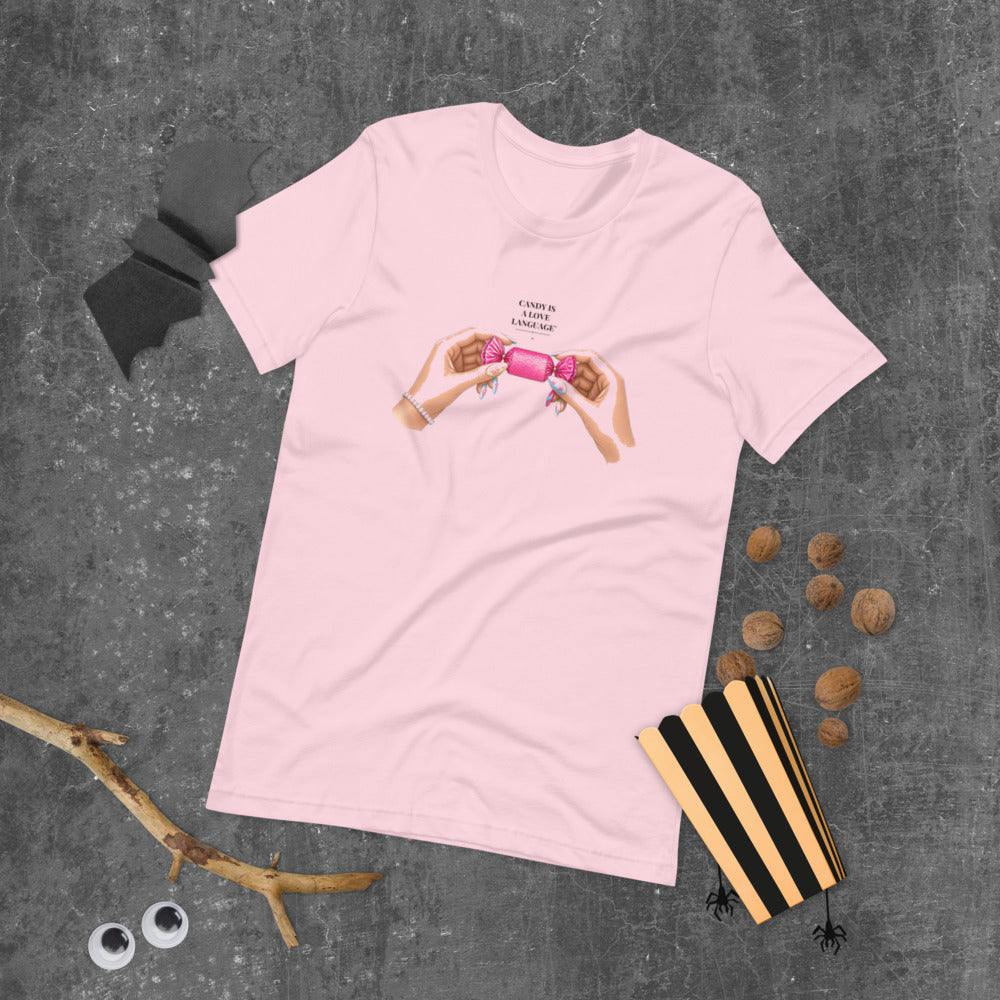 Candy Is a Love Language Tee mockup — Soft Pink