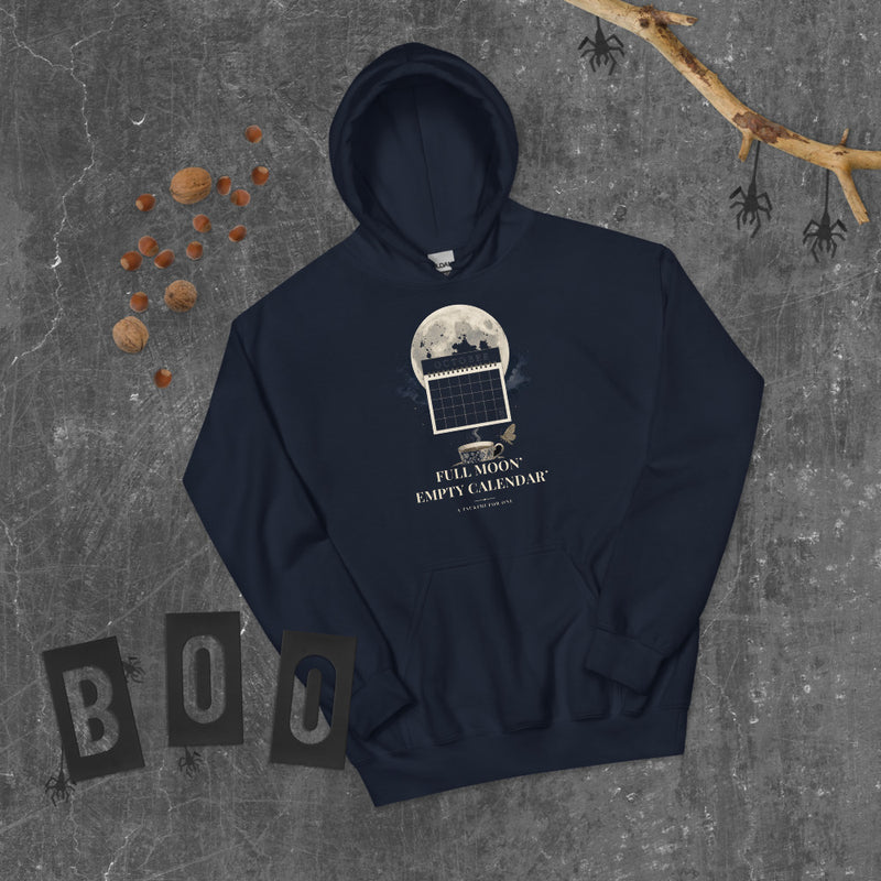Full Moon Empty Calendar Hoodie mockup — Navy