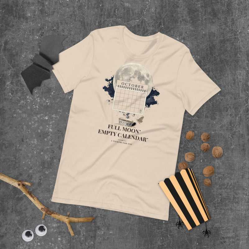 Full Moon Empty Calendar Tee mockup — Soft Cream