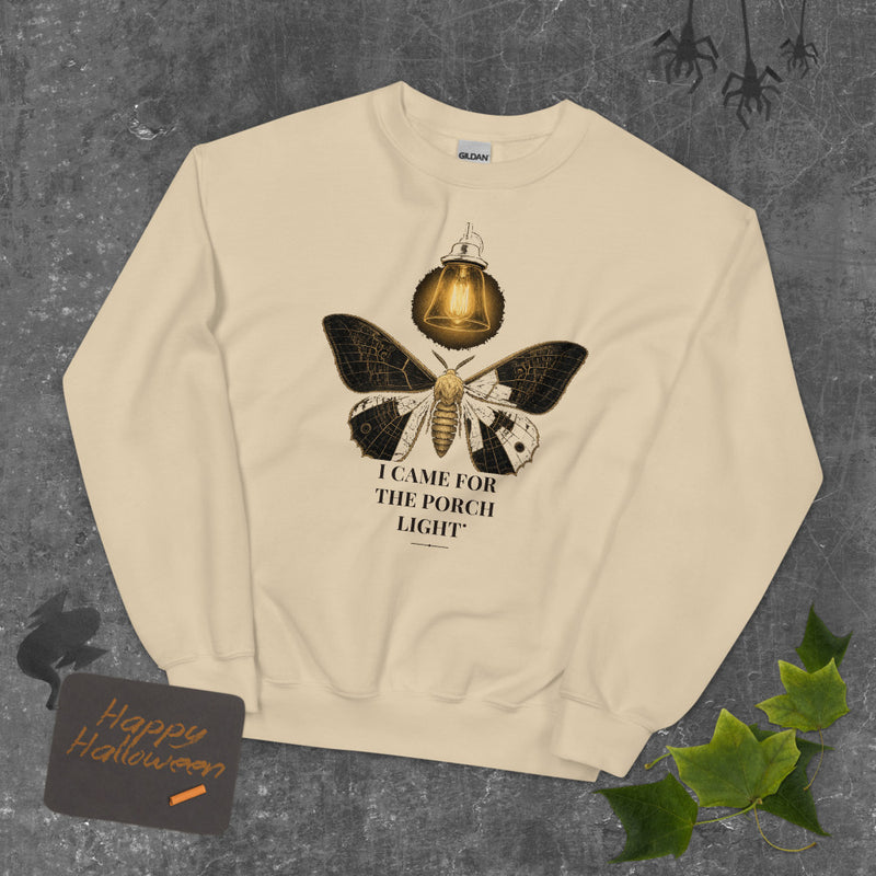 I Came for the Porch Light Sweatshirt mockup — Soft Cream
