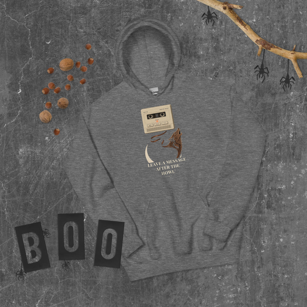 Leave a Message After the Howl Hoodie mockup — Charcoal