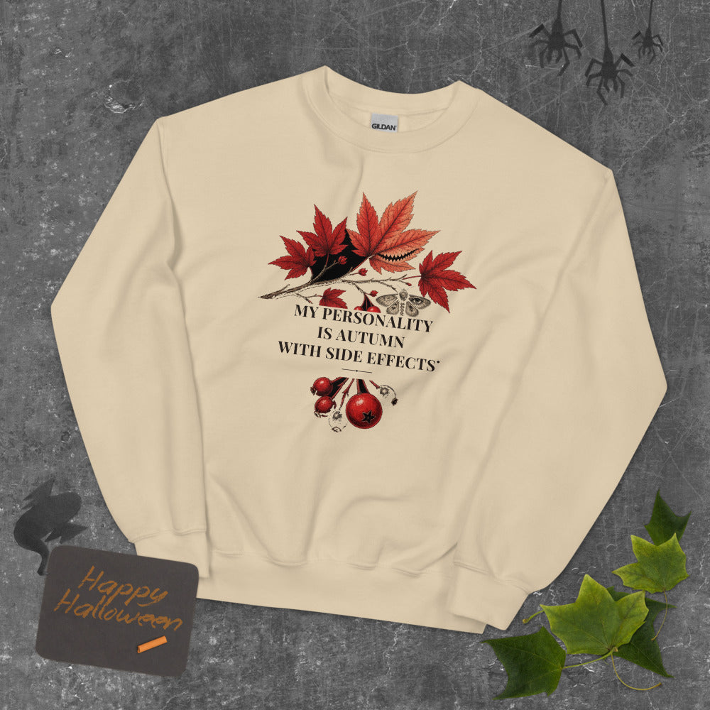 Autumn Side Effects Sweatshirt mockup — Cream