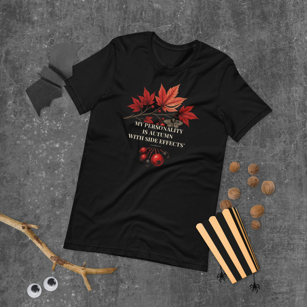 Autumn Side Effects Tee mockup — Black