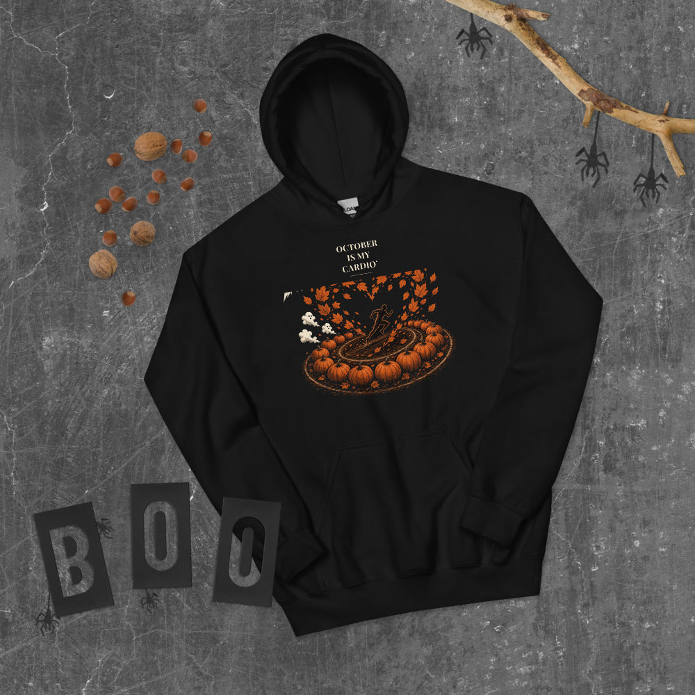 October Is My Cardio Hoodie mockup — Black