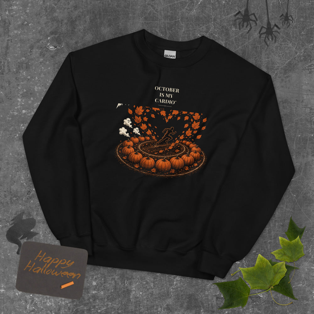 October Is My Cardio Sweatshirt mockup — Black