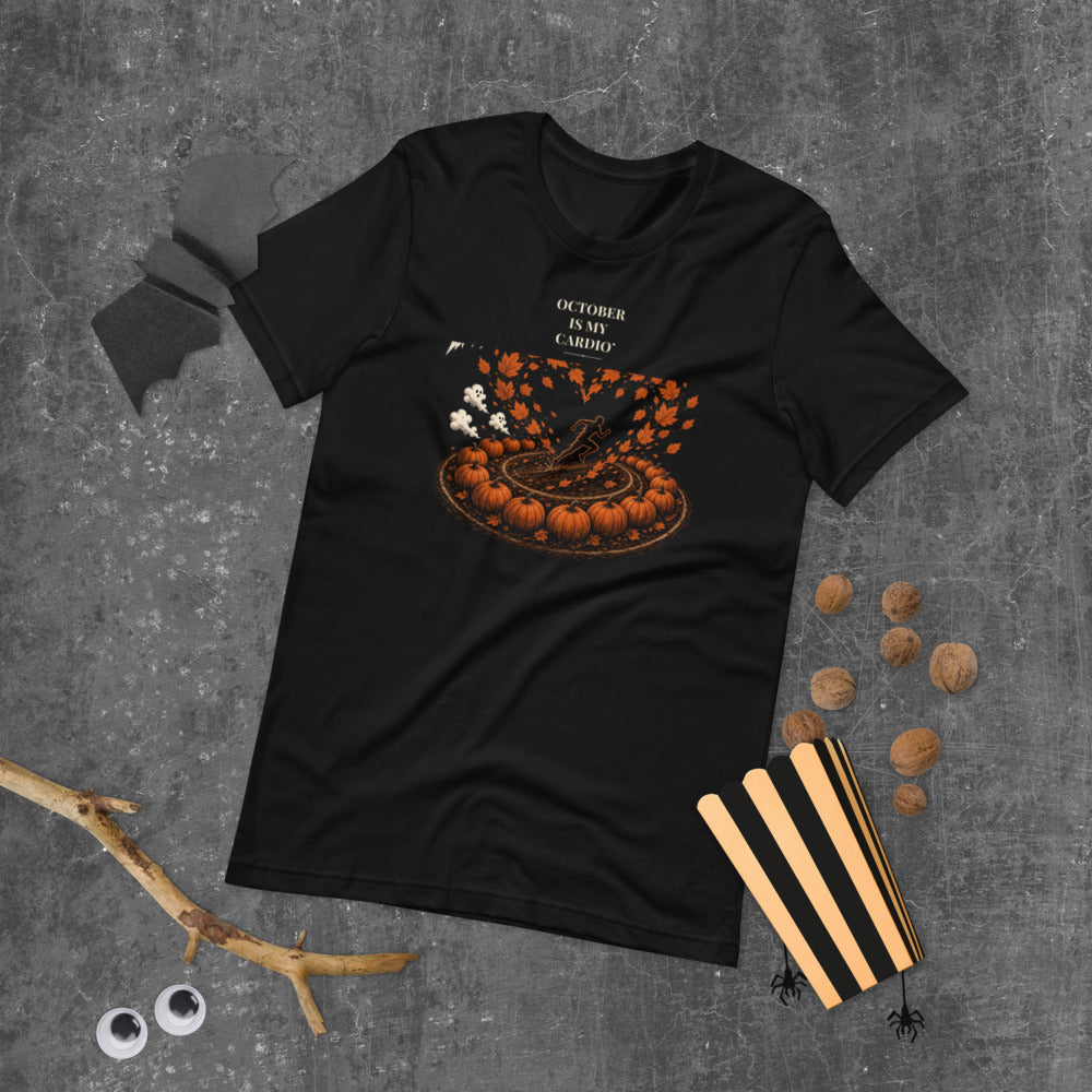 October Is My Cardio Tee mockup — Black