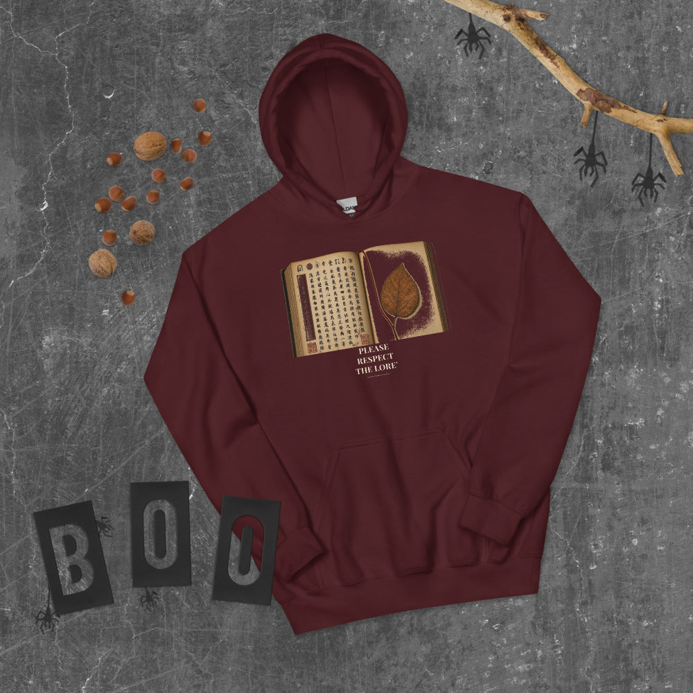 Please Respect the Lore Hoodie mockup — Oxblood