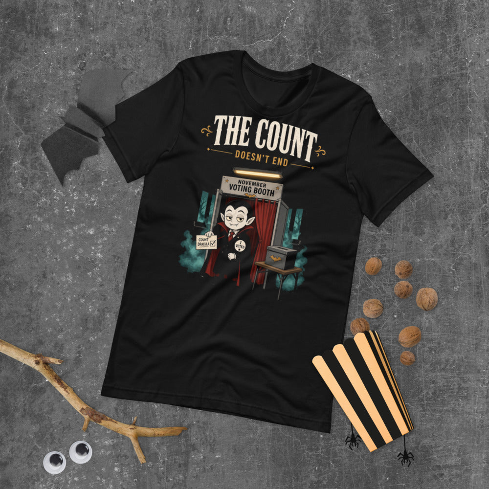 The Count Doesn't End Tee mockup — Black